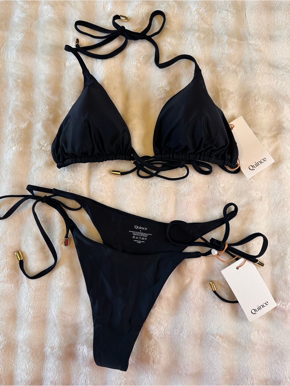 Quince Black String Triangle Bikini Set